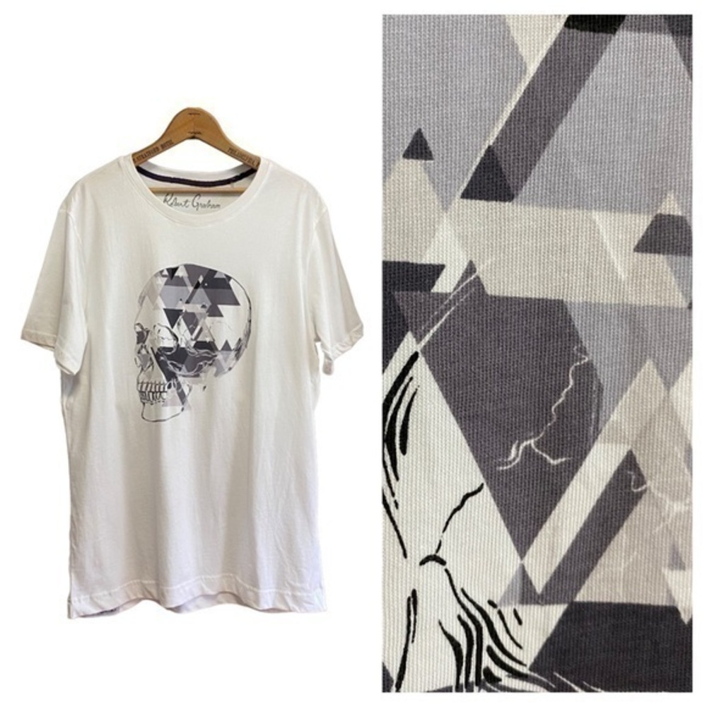 Robert Graham White Purple Gray Skull Leon Graphic Tee T-shirt Medium